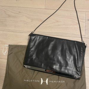 Halston Heritage Oversize Envelope Clutch Bag - Black Leather